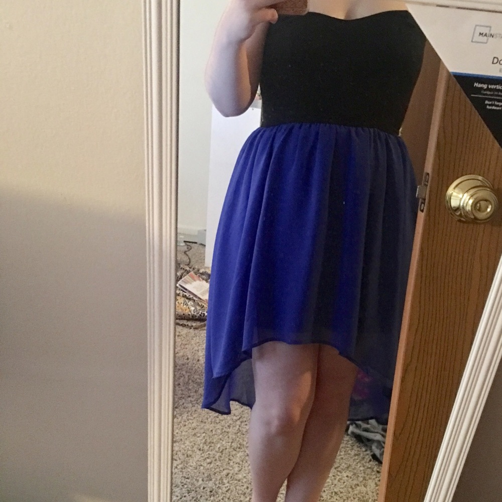 Black & blue high low dress