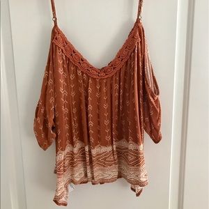 Burnt orange COLD SHOULDER top - super cute &comfy