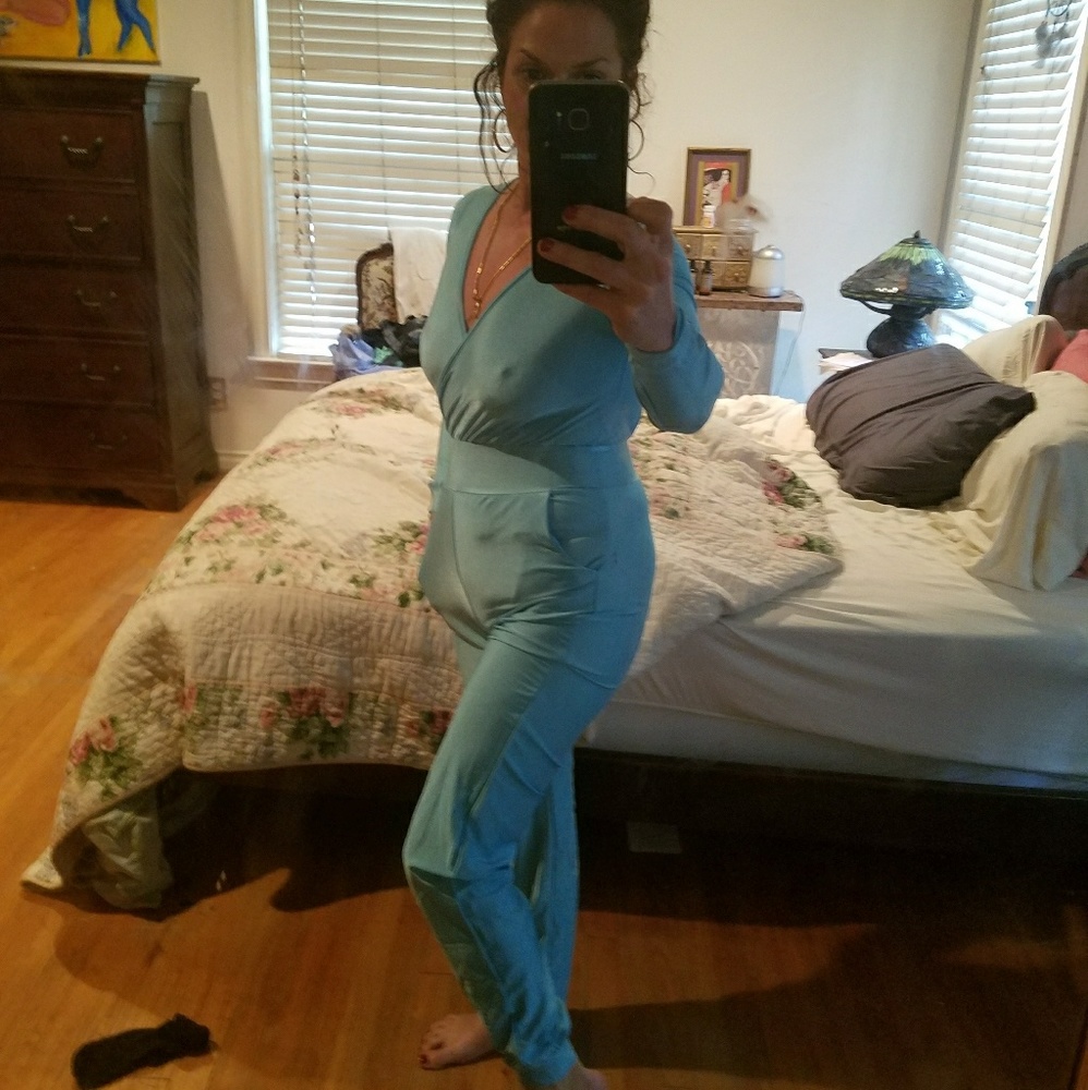 70's polyester harem jumpsuit/romper