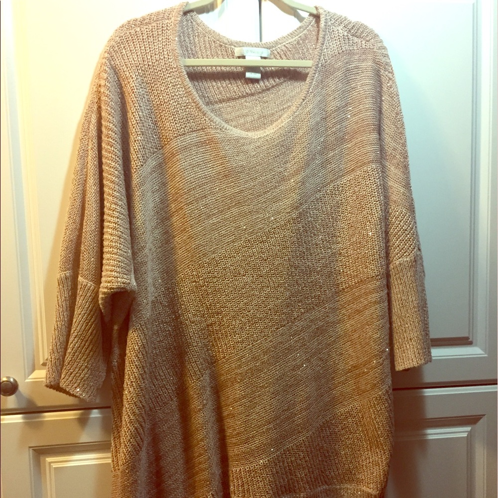 3/4 sleeve rose gold sparkle sweater
