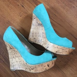 Teal wedge heels