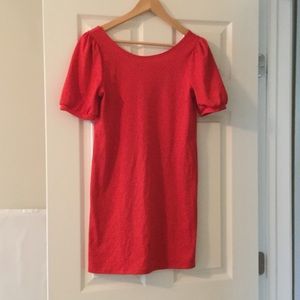 Red shift dress with capped sleeves