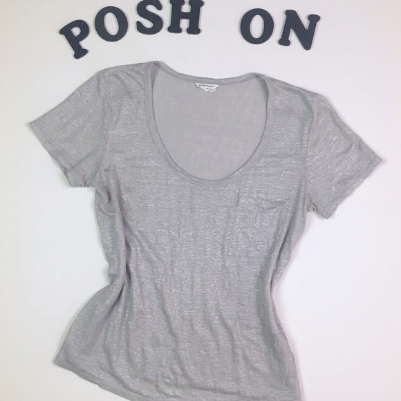 Club Monaco Tops - CLUB MONACO 100% Linen Gray Metallic Classic Tee