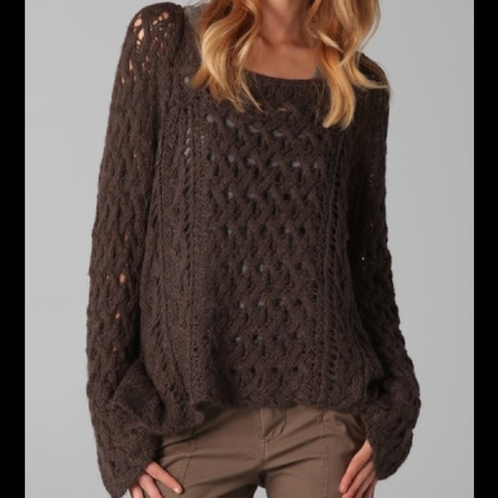 Free People Brown Open Stitch Pegasus Sweater