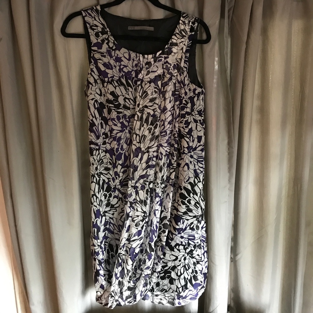 ZARA Basic White/Purple Floral Silk Dress size M