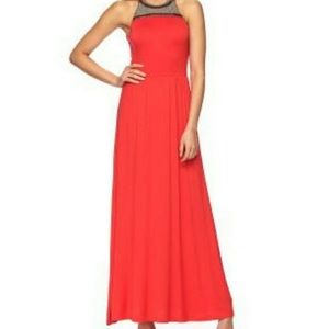 Apt 9 Long Red Maxi Dress Embellished Neckline