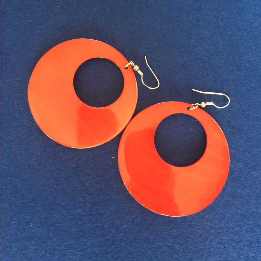 Red Earrings approx 2.5" in diameter