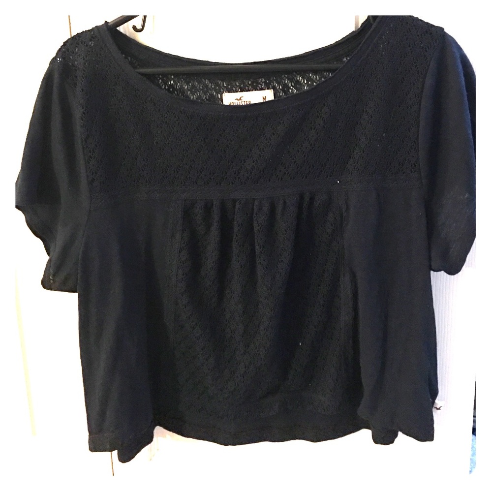 Navy lace crop top, Hollister!