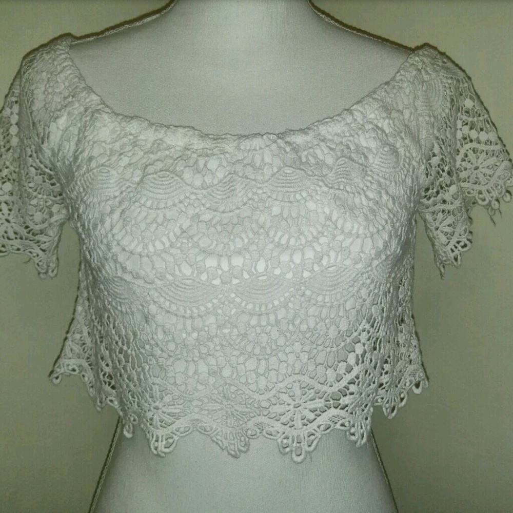 Bershka Crop Crochet Top Built in Bra
