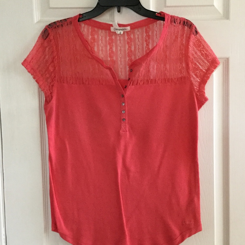 Melon coloured Lace and cotton tee