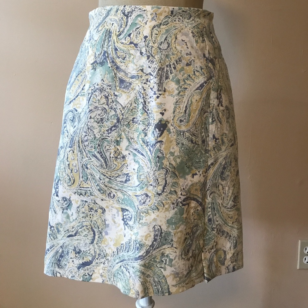 Paisley High Waisted Straight Skirt with Back Zipper and Split