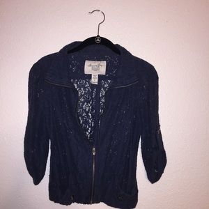 Navy blue laced zip up