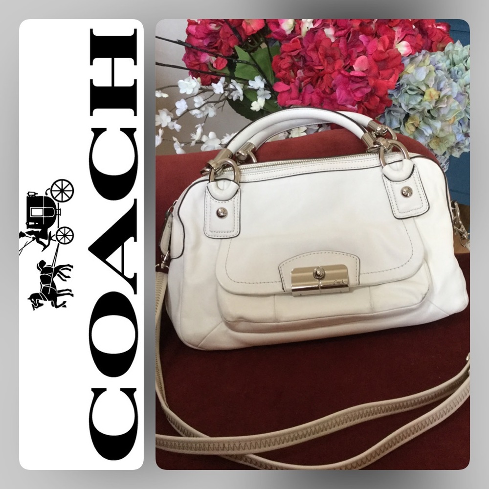 👜Auth Coach white leather bag