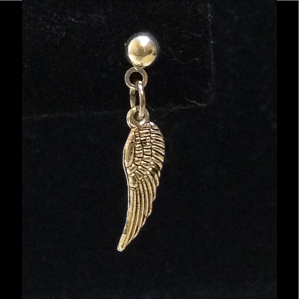 Silver Angel Feather Stud Earrings - Picture 2 of 3