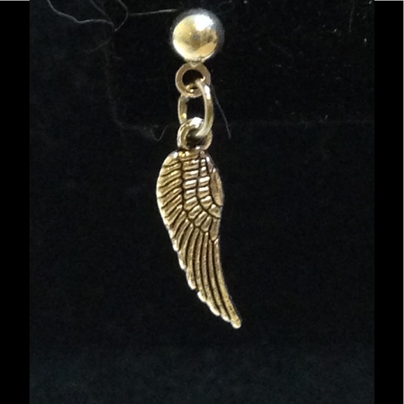 Silver Angel Feather Stud Earrings - Picture 3 of 3