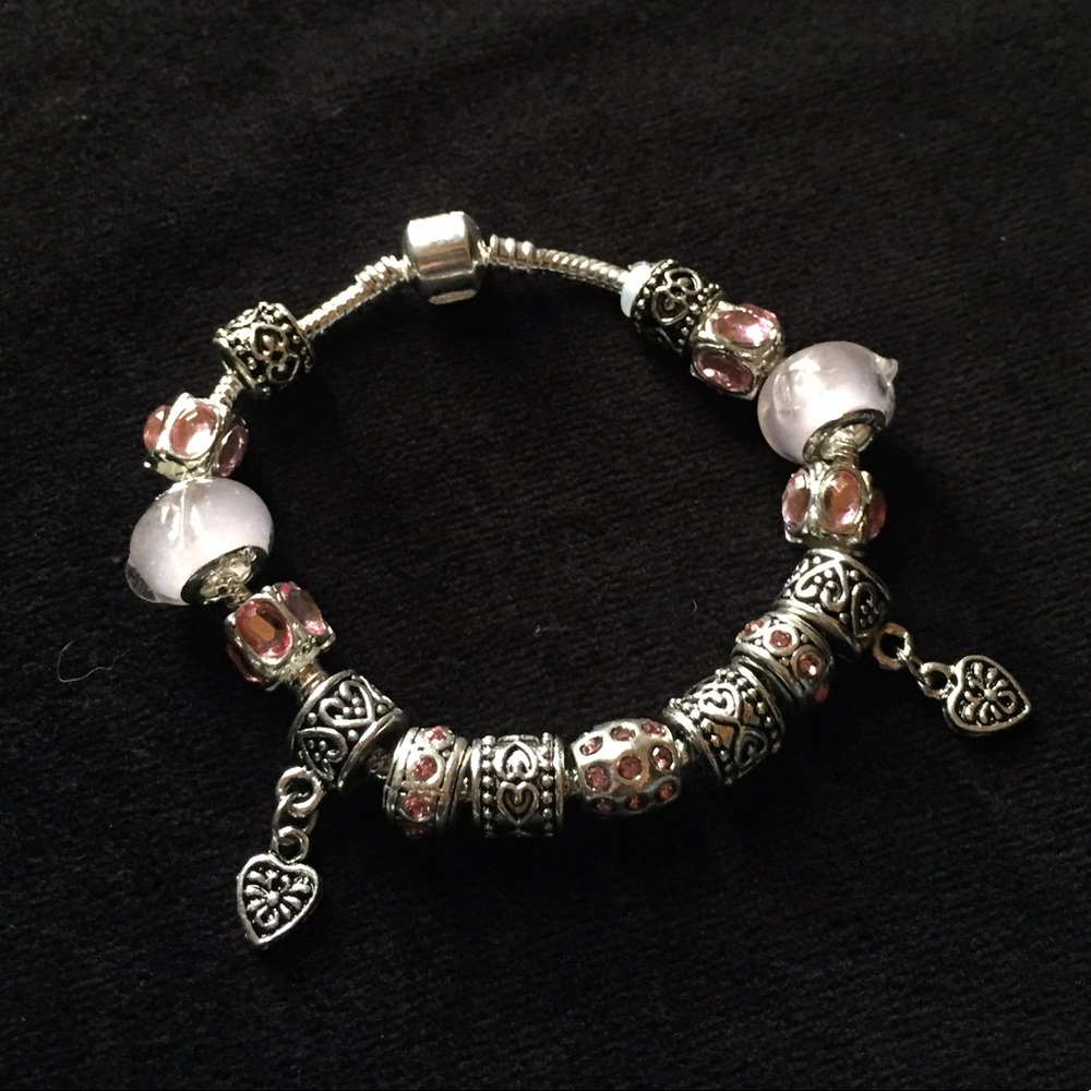 🆕💗Murano Glass Pink Heart Charm Bracelet