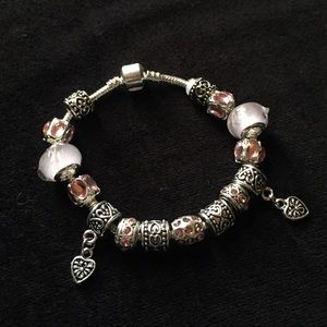 🆕💗Murano Glass Pink Heart Charm Bracelet