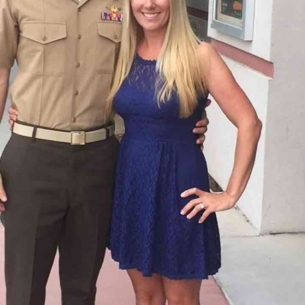 Blue lace semi formal dress