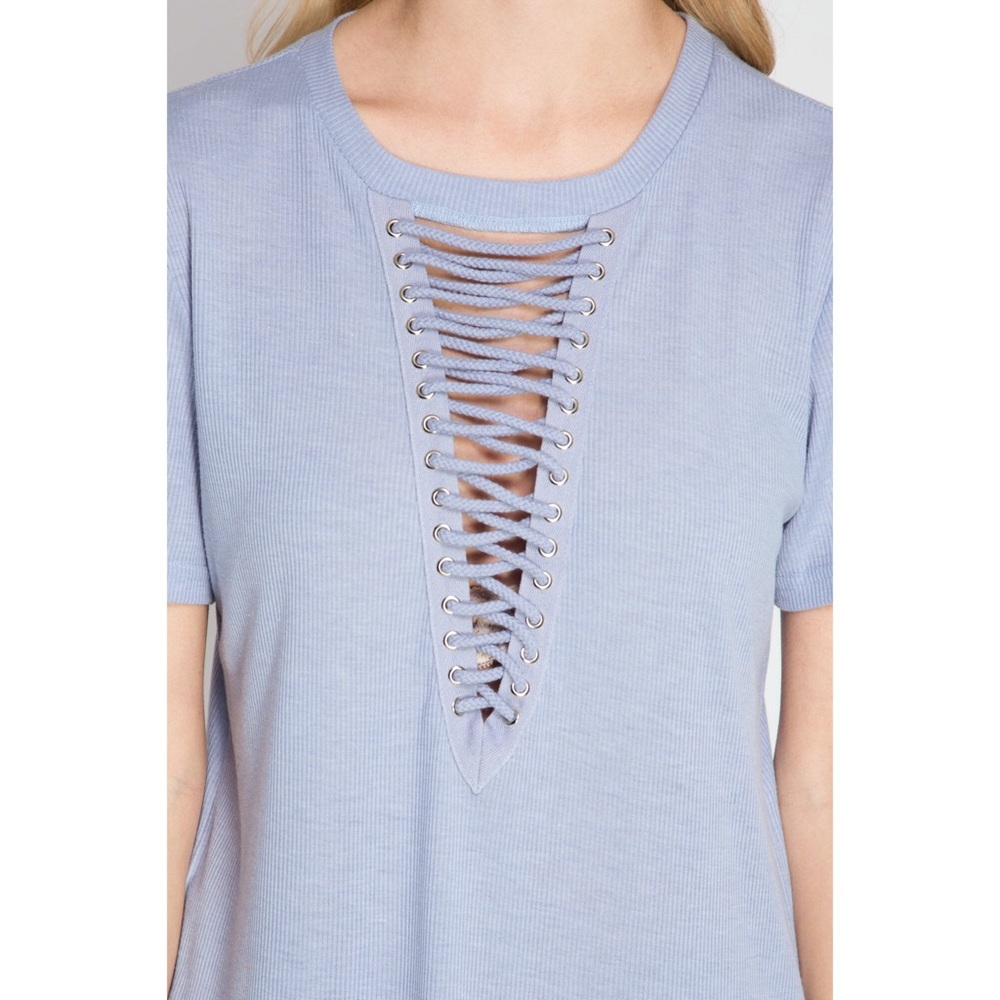 >>LAST<< Laced Up Knit Top - Light Blue - Picture 3 of 5