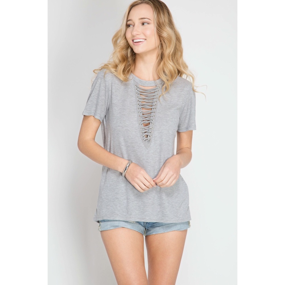 >>LAST<< Laced Up Knit Top - Light Blue - Picture 5 of 5