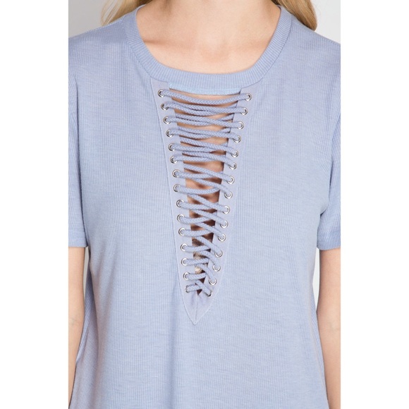 >>LAST<< Laced Up Knit Top - Light Blue - Picture 3 of 5