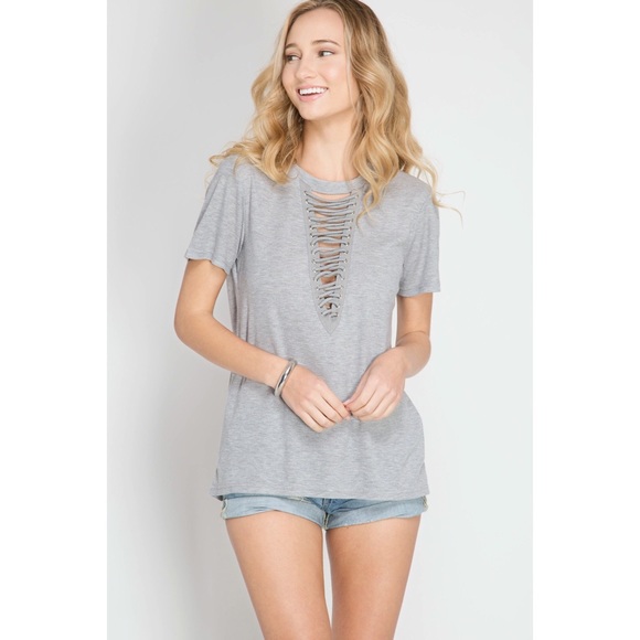 >>LAST<< Laced Up Knit Top - Light Blue - Picture 5 of 5