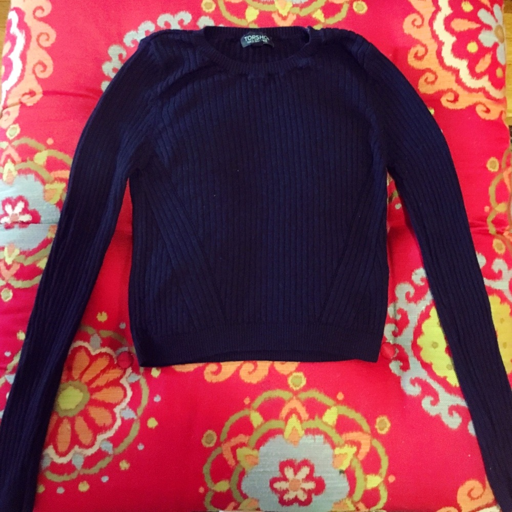 Cropped Topshop Navy Cable Knit Sweater