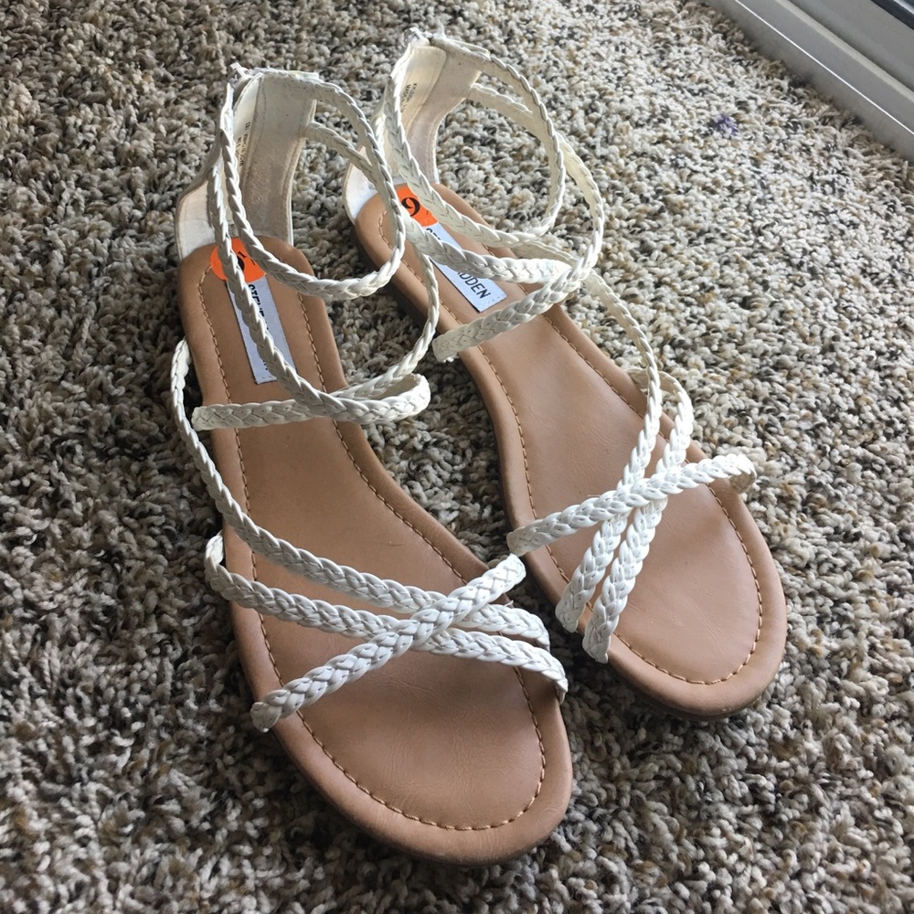 White braided Steve Madden sandals