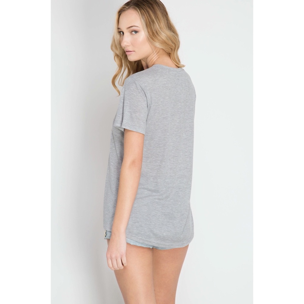 >>LAST<< Laced Up Knit Top - Gray - Picture 2 of 3