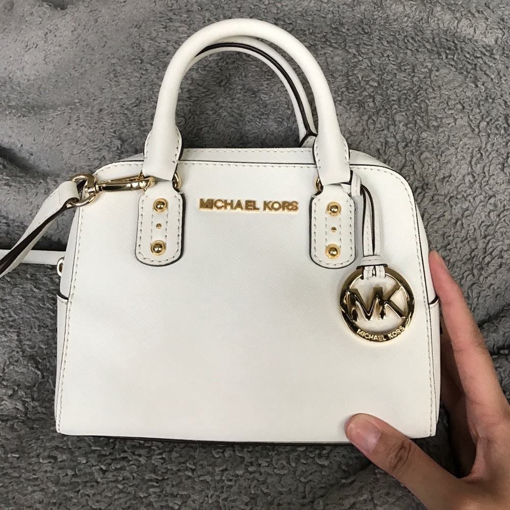 MICHAEL KORS Mini White Saffiano Leather Satchel
