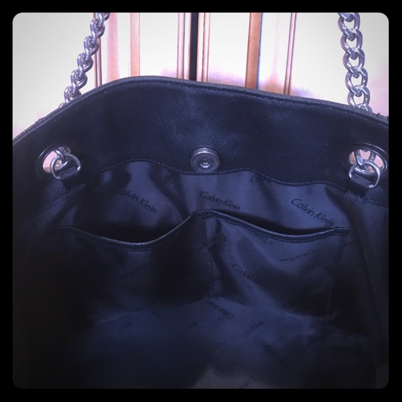 Calvin Klein Black Saffiano Leather Tote w/Chains - Picture 5 of 8
