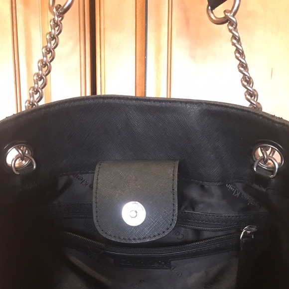 Calvin Klein Black Saffiano Leather Tote w/Chains - Picture 6 of 8