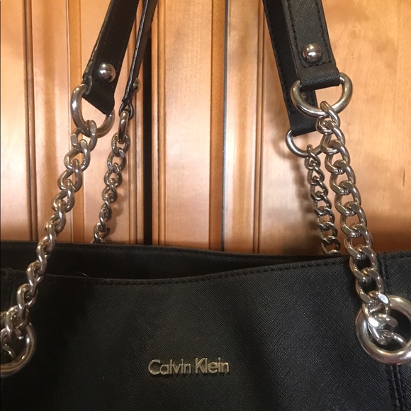 Calvin Klein Black Saffiano Leather Tote w/Chains - Picture 4 of 8
