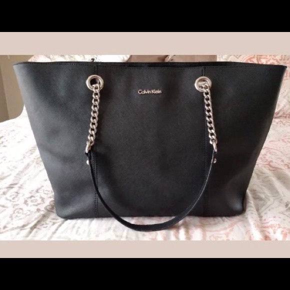 Calvin Klein Black Saffiano Leather Tote w/Chains - Picture 2 of 8