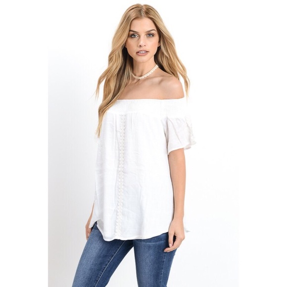 >BUY2/1FREE< Flutter On Off-the-Shoulder - White - Picture 2 of 6