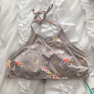 Grey Floral Halter Neck Bikini Top