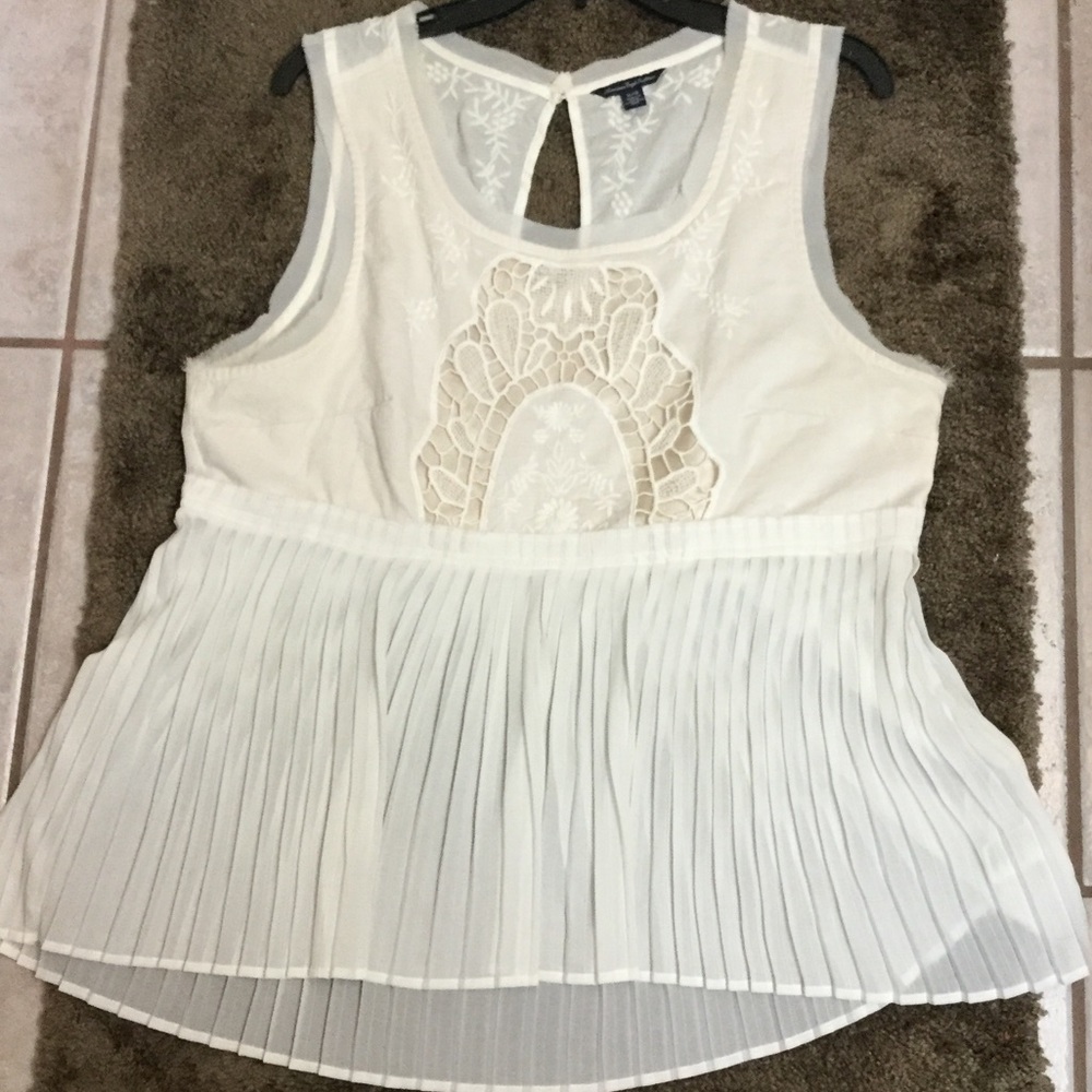 Lace and sheer pleated white top