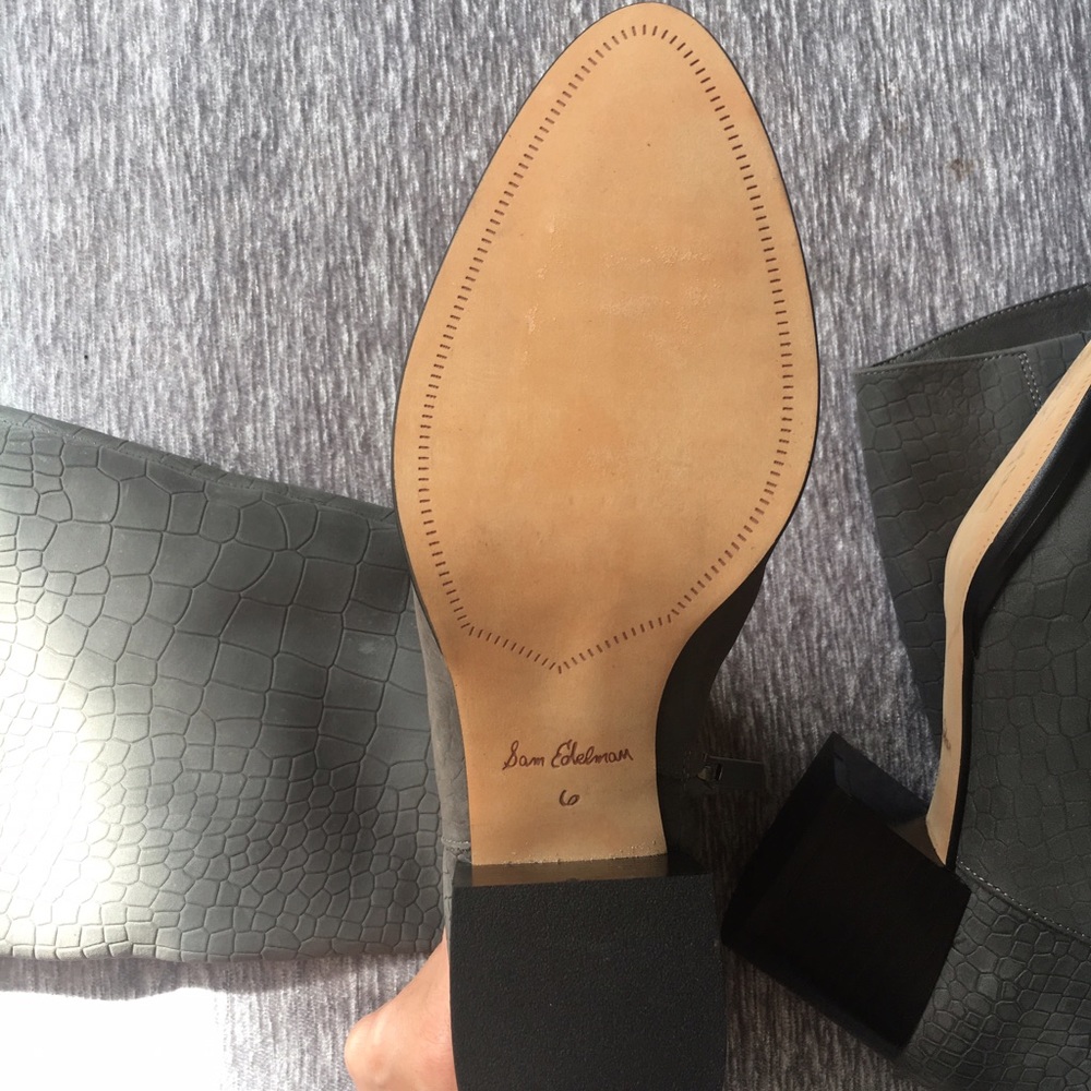 Sam Edelman Suede Riding Tall Grey Boots Crocodile - Picture 2 of 8