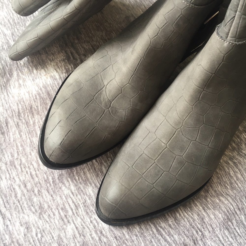 Sam Edelman Suede Riding Tall Grey Boots Crocodile - Picture 5 of 8