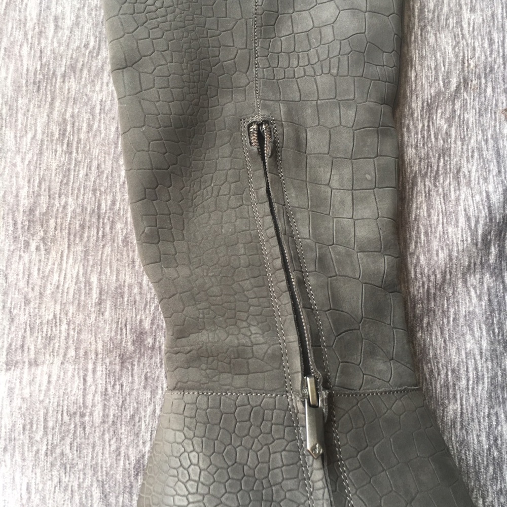 Sam Edelman Suede Riding Tall Grey Boots Crocodile - Picture 8 of 8