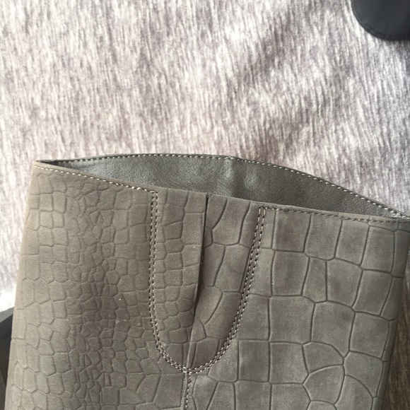 Sam Edelman Suede Riding Tall Grey Boots Crocodile - Picture 7 of 8