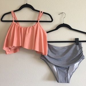 NWT Small High Waisted Bikini-Peach, Black & White