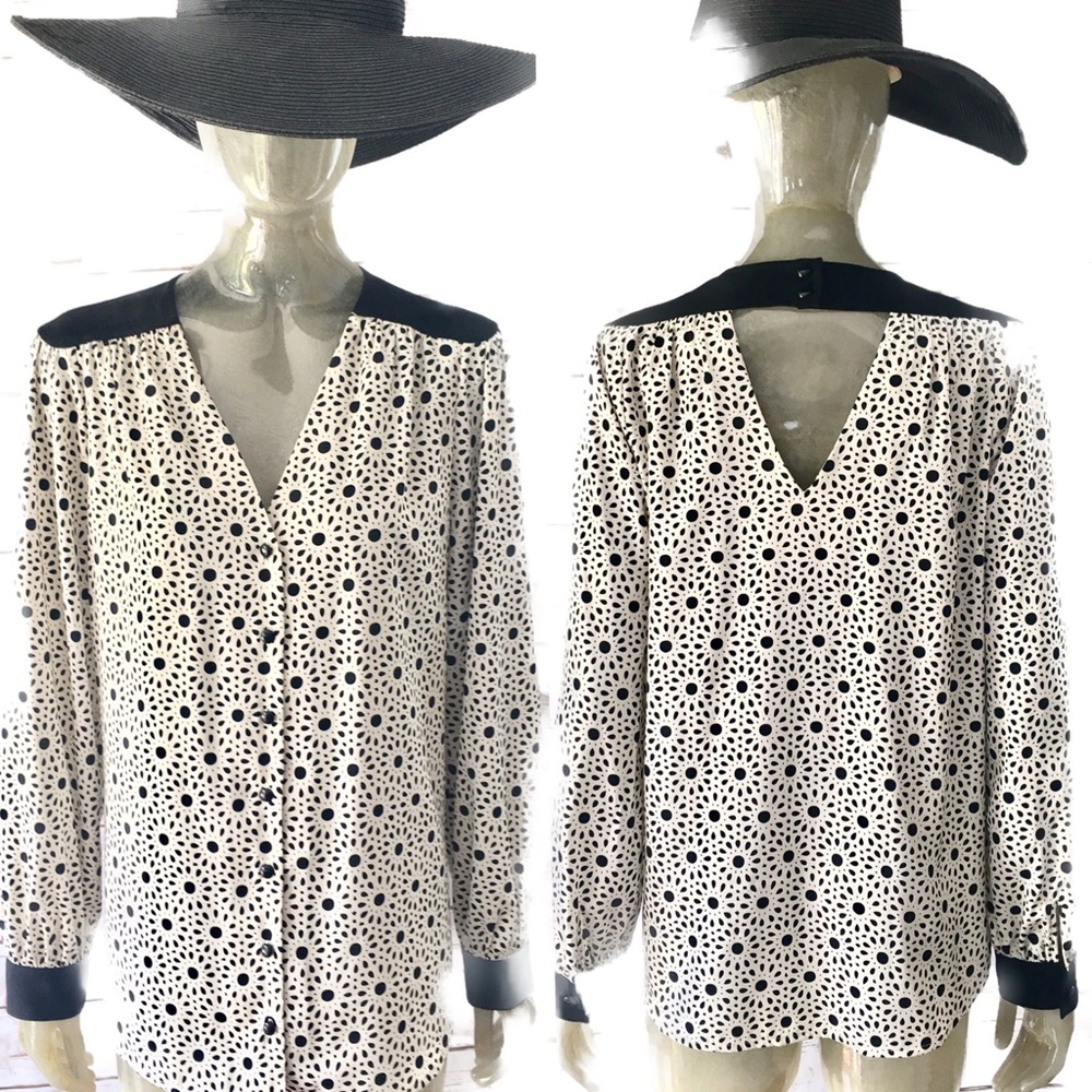 Chic Button front Print Blouse with Keyhole Back