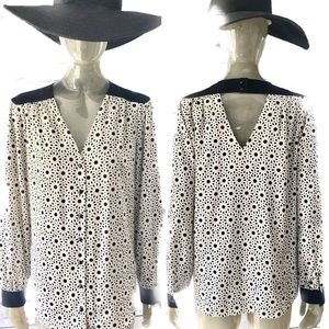 Chic Button front Print Blouse with Keyhole Back