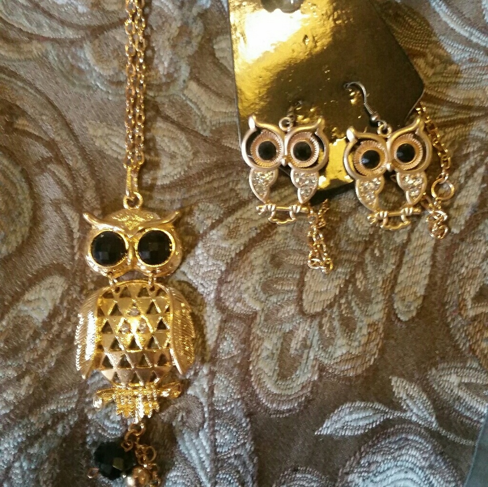 Owl necklace & earrings