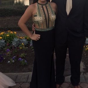 Green black gold prom dress