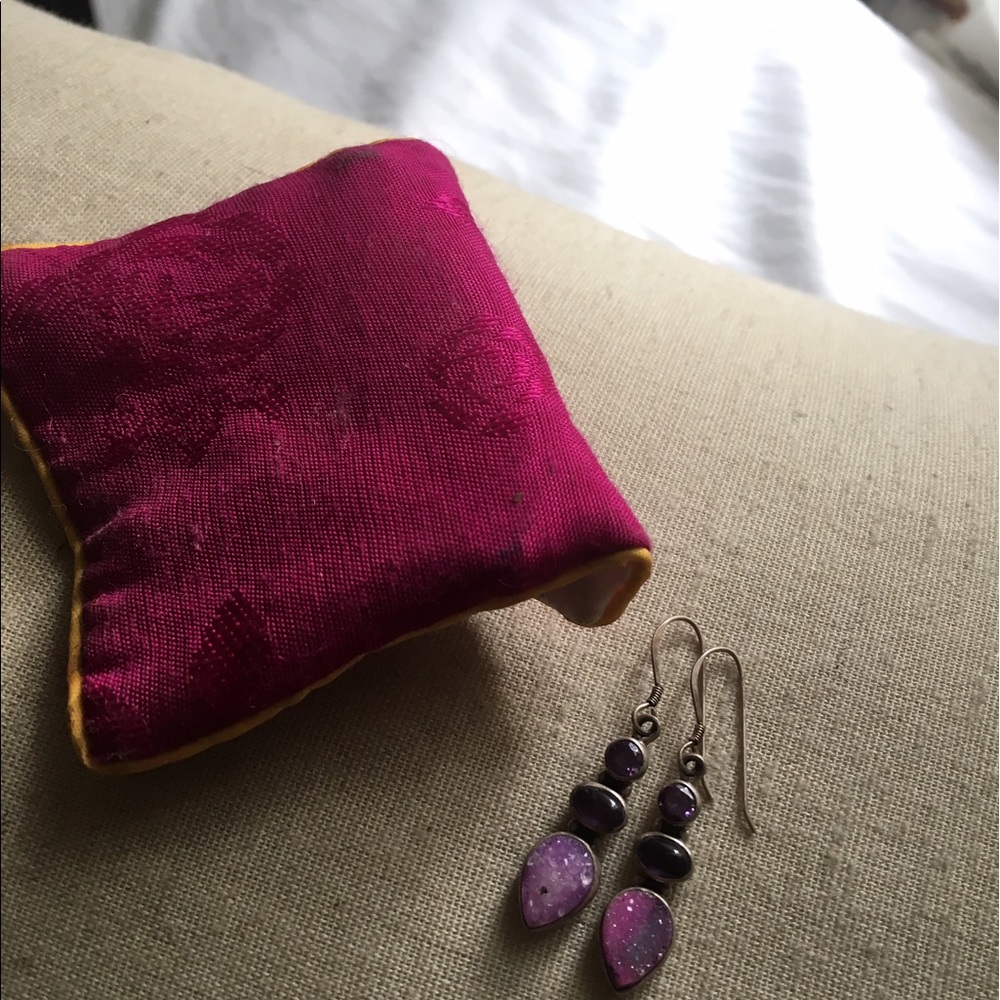 Pink and purple Druzy earrings with bag