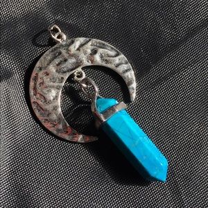 Blue Turquoise w Crescent Moon Charm Pendant