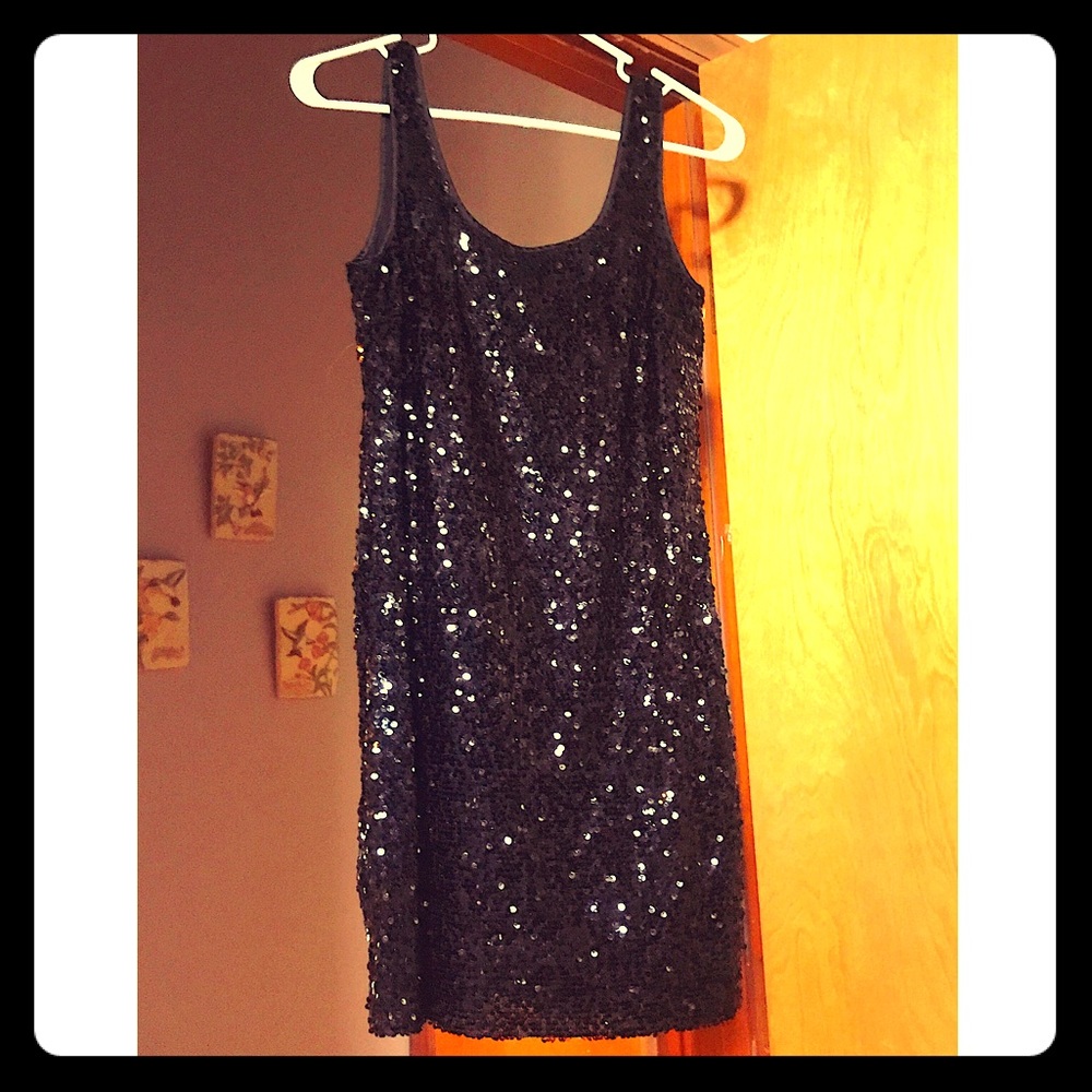 Black sequin thigh length dress