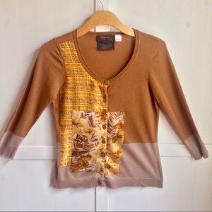 Anthropologie Honey Color Block Patchwork Cardigan